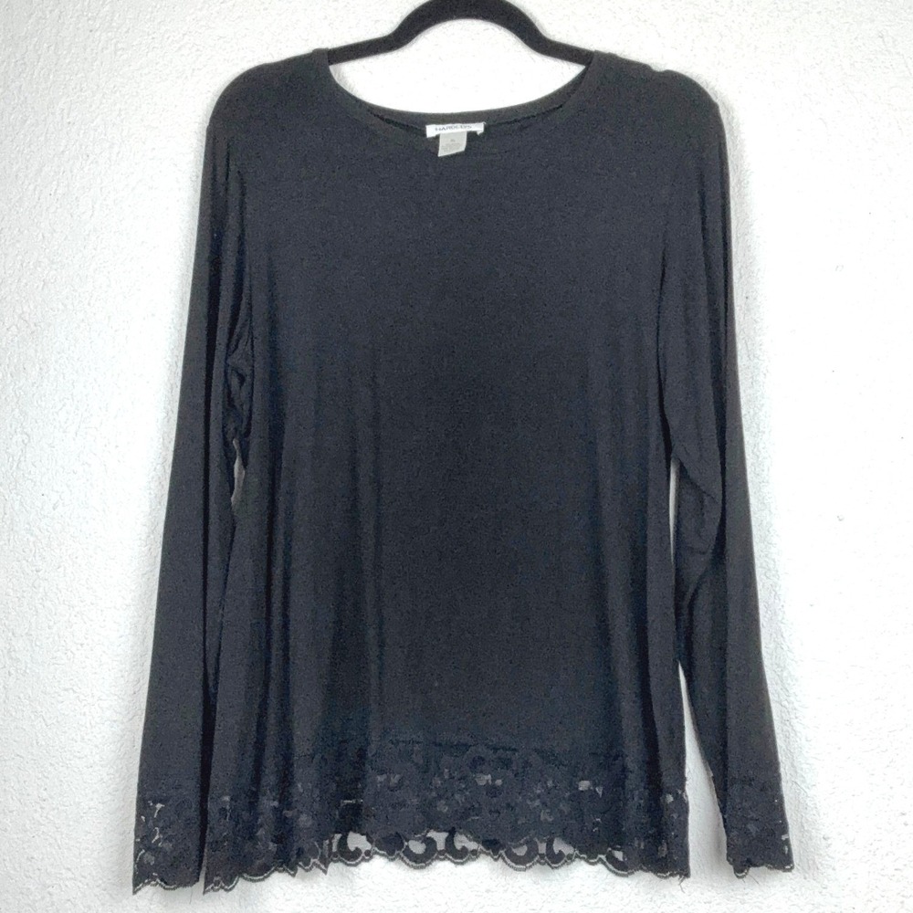 Harold's Black Lace Trim Long Sleeve Top - XL - Classic Vintage Style